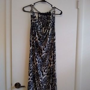 BLACK AND WHITE PRINT KNOTTED MESH STRAP DRESS NEW